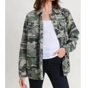 Jodifl Camo Jacket Cargo Infantry Denim Army Oversize Camouflage Button Up Coat